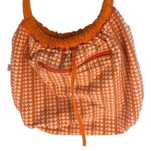 Vintage Y2K Orange Cinch Hobo Bag Reversible Heart Print